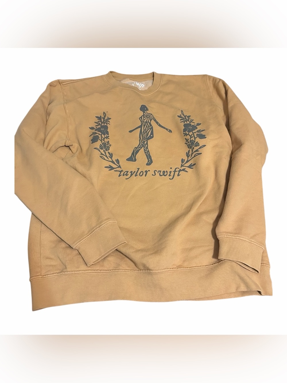 Taylor Swift Large Tan Graphic Crewneck Sweatshirt Folk Floral Oversized Large